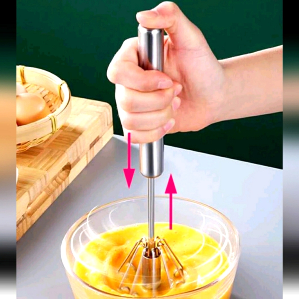 Semi-Automatic Rotary Egg Beater, Stainless Steel Egg Whisk, Hand Press Whisk